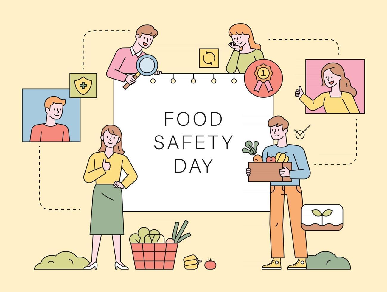 día de la seguridad alimentaria. clientes que buscan comida sana y segura vector
