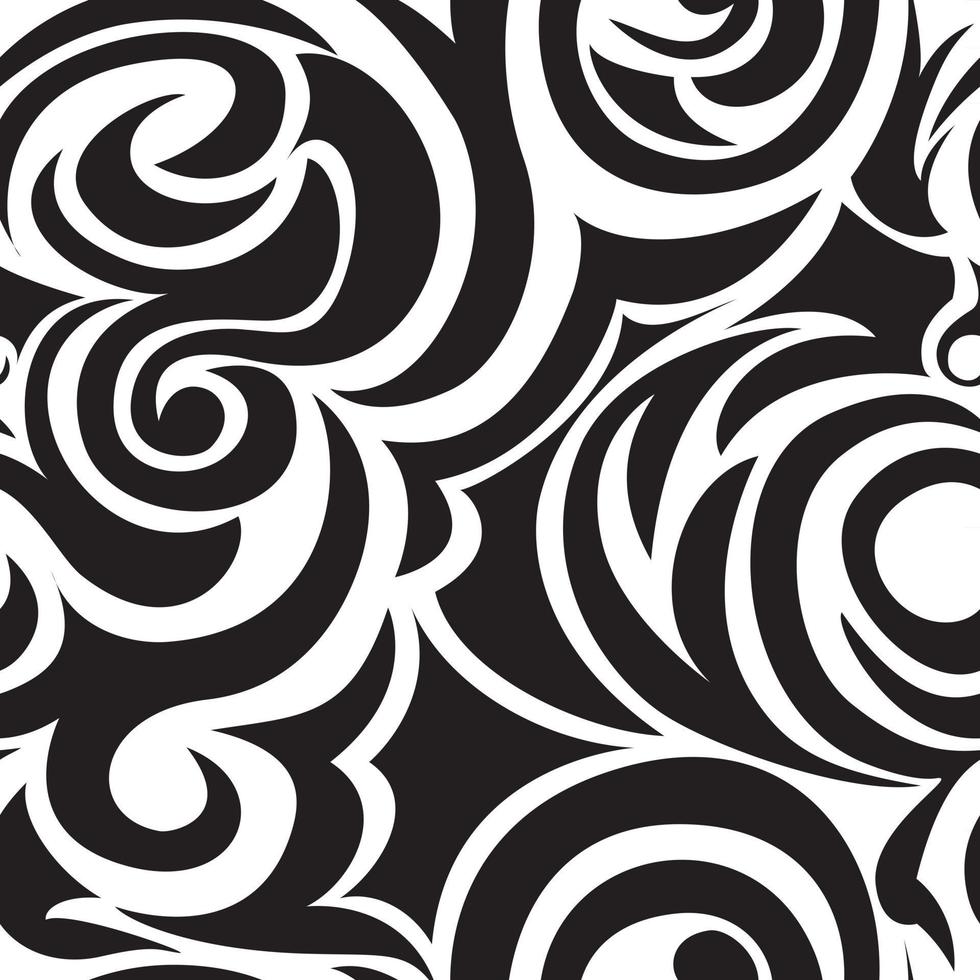 Black seamless pattern of spirals and curls vector