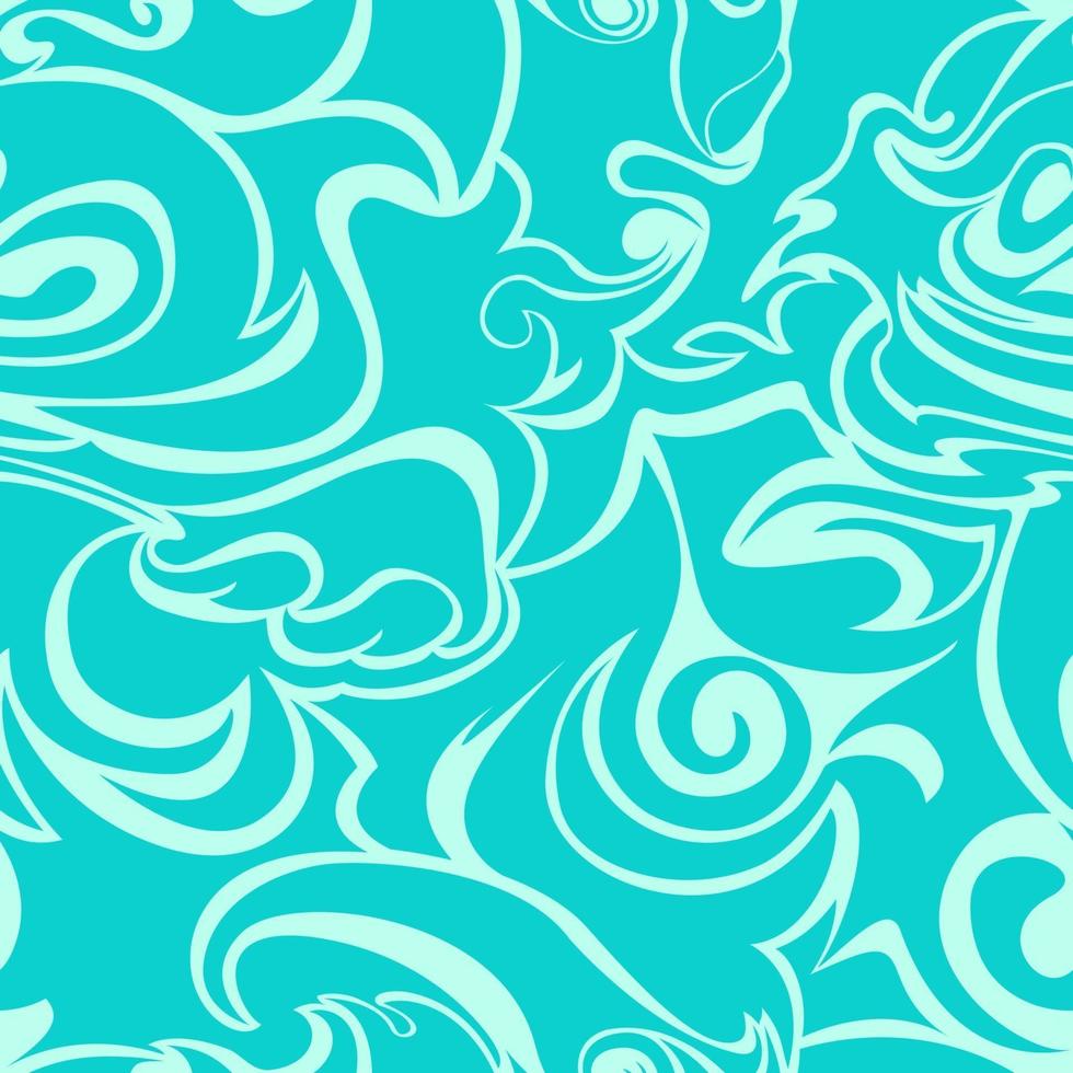 Blue waves curls on a turquoise background Stylized flame seamless pattern vector