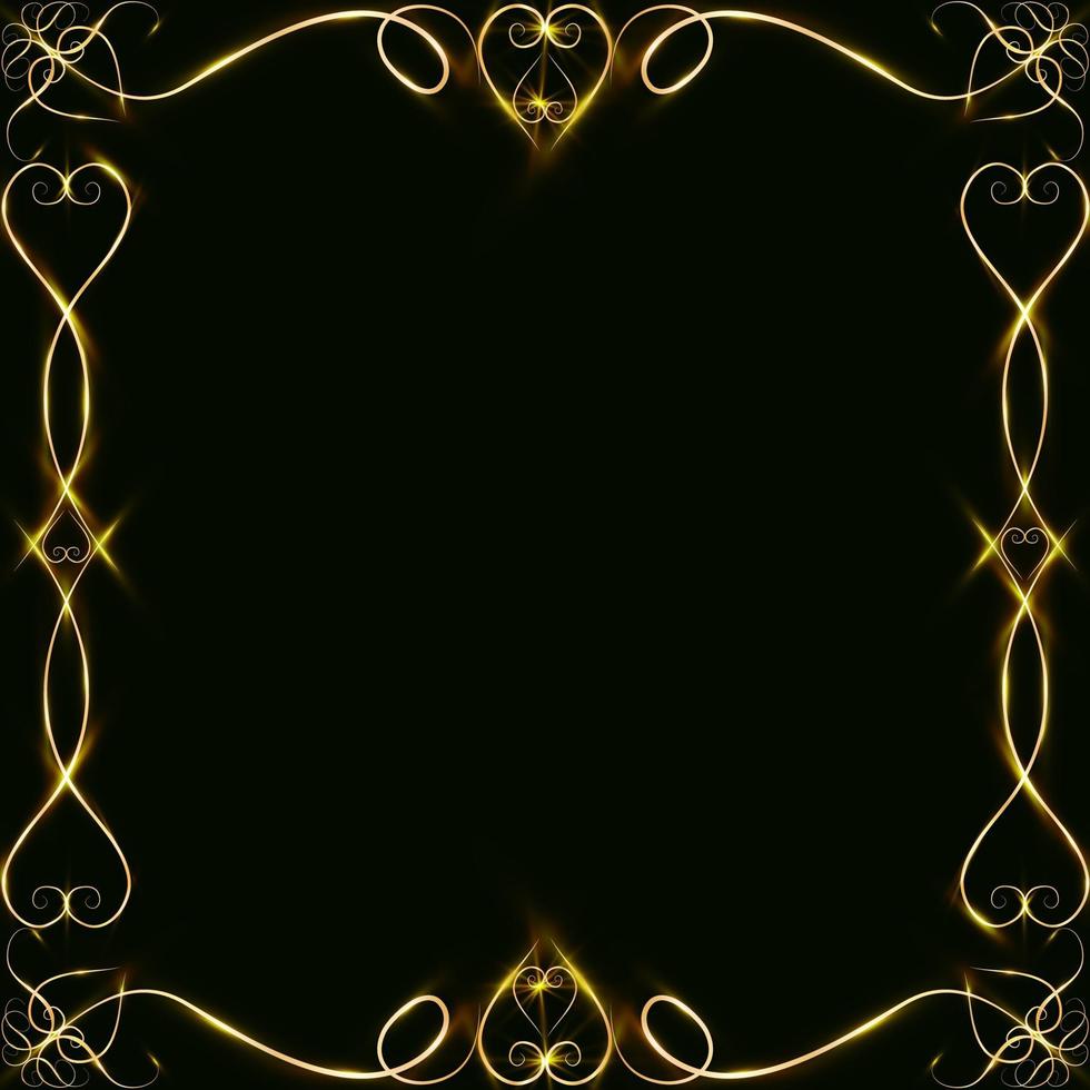 Vector golden frame with hearts effects of light