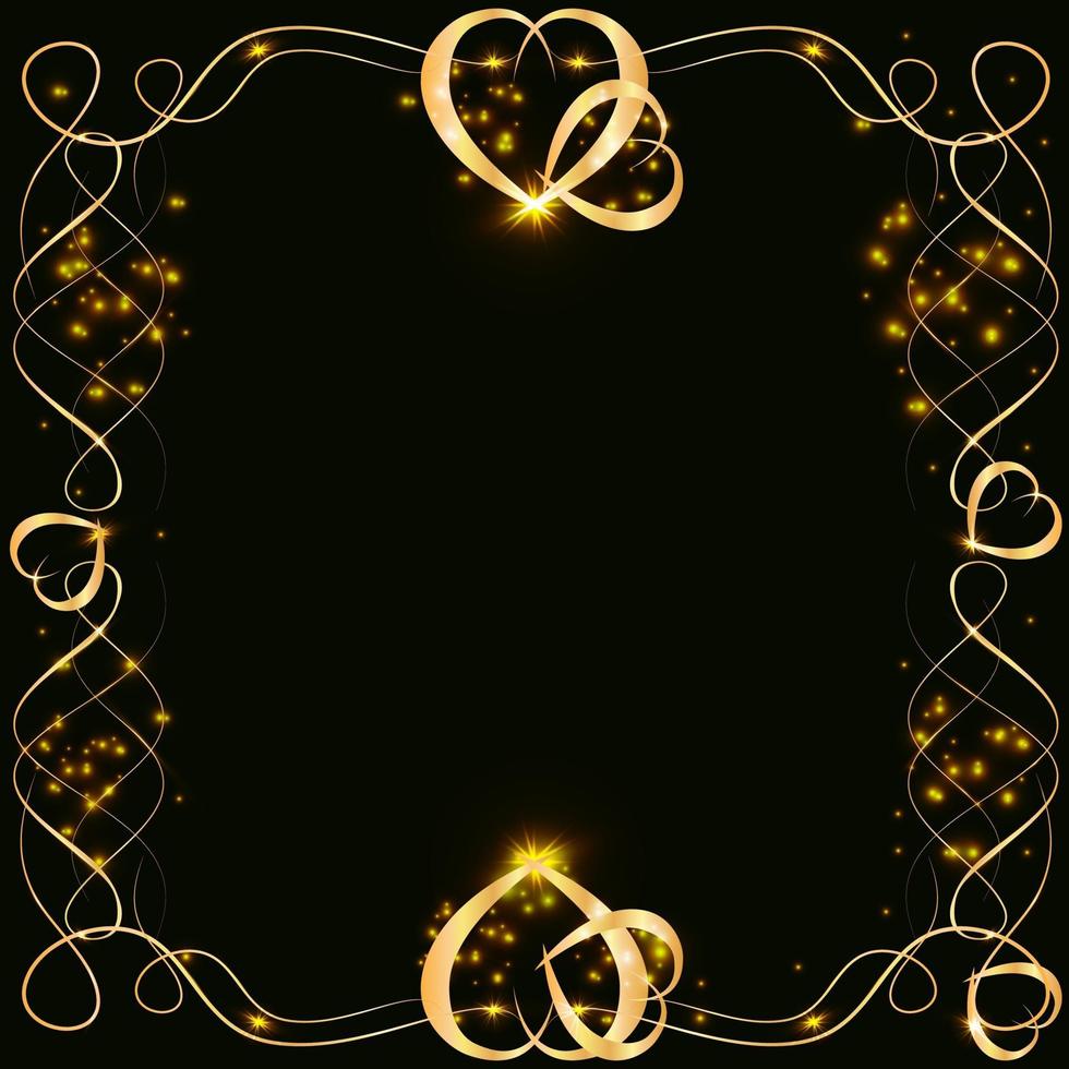 Vector golden frame with hearts effects of light