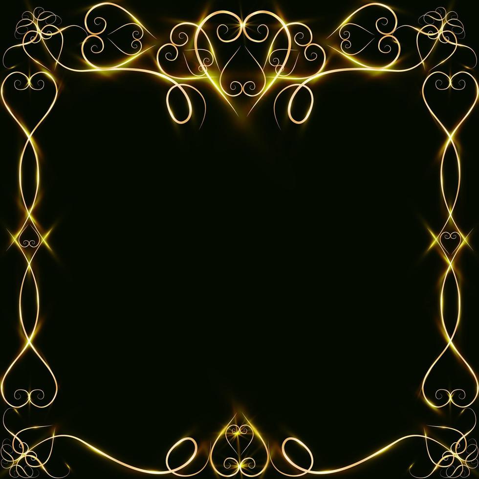 Vector golden frame with hearts effects of light