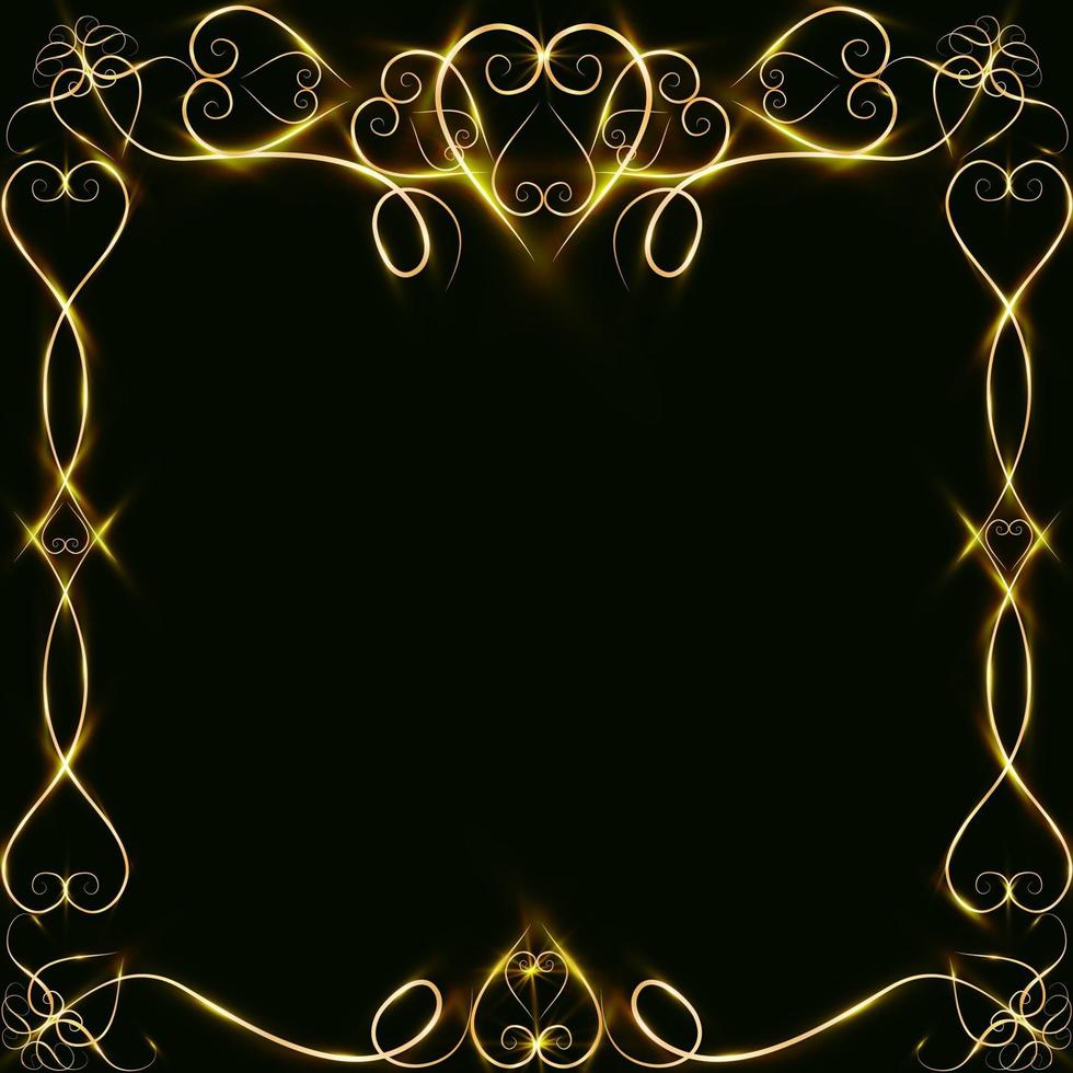 Vector golden frame with hearts effects of light