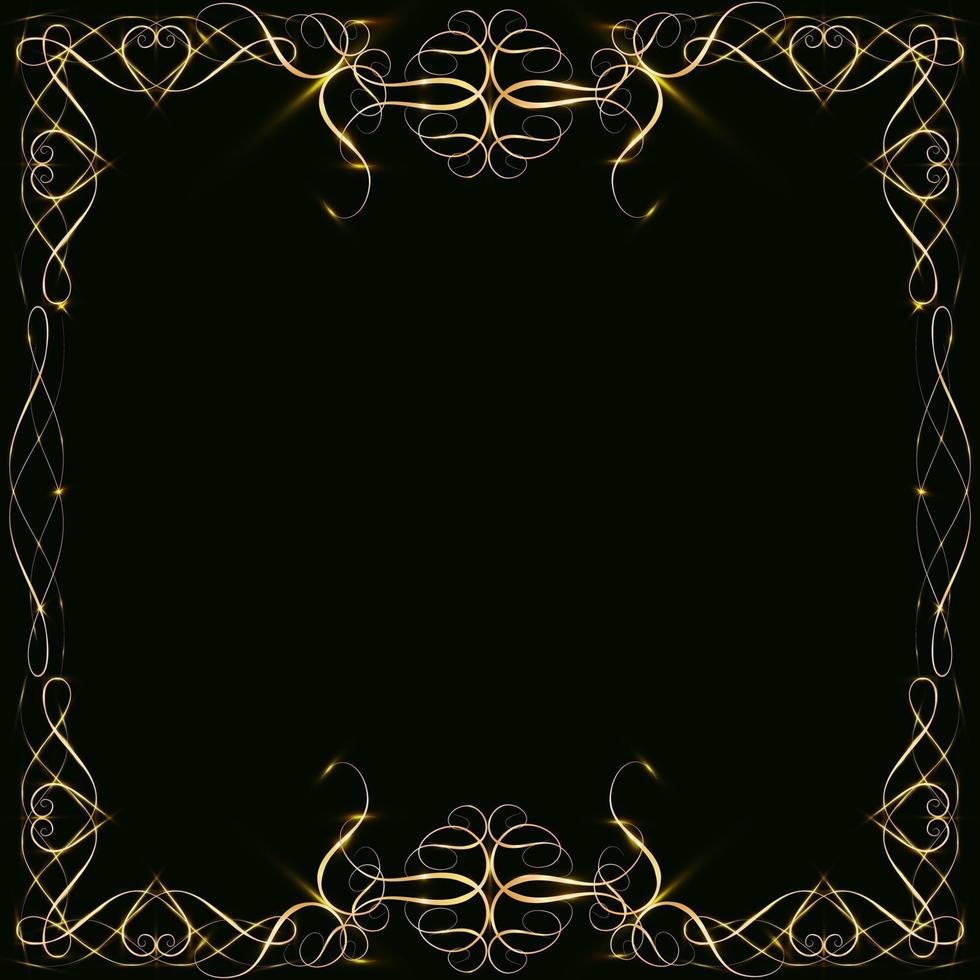 Gold frames with hearts with glare and radiance  blank for a card  isolated on black vector