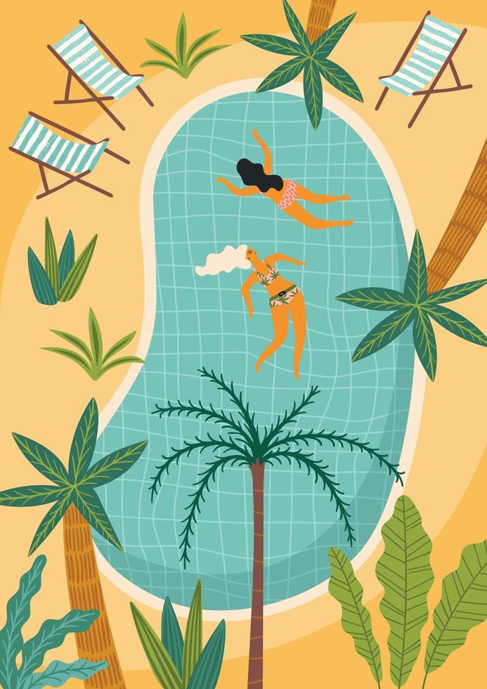 Vector illustration of tropical beach and swimming pool