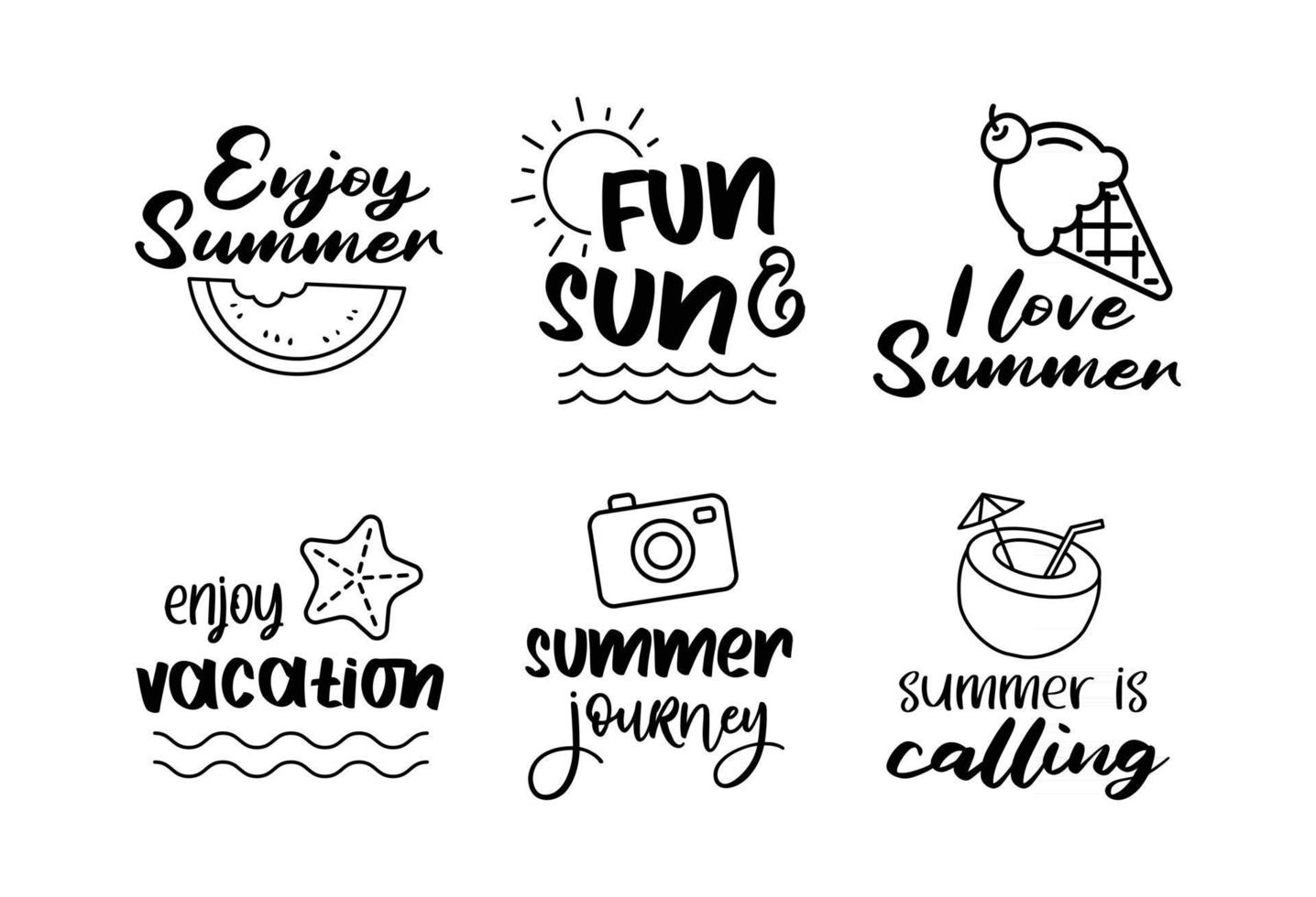 Retro hand drawn elements for summer, vintage style vector