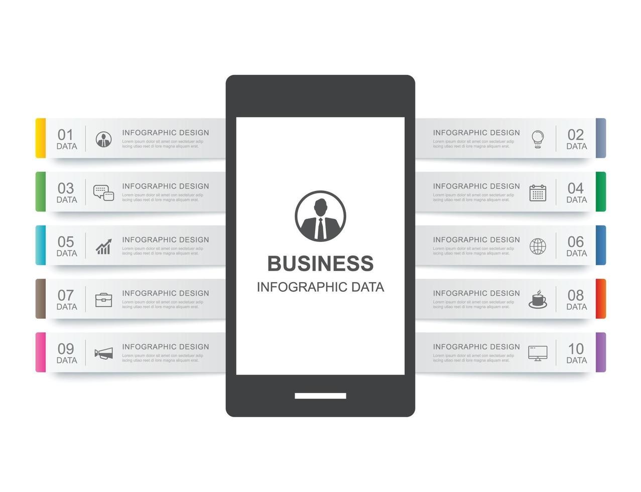 Smartphone infographic template with 10 data for business vector