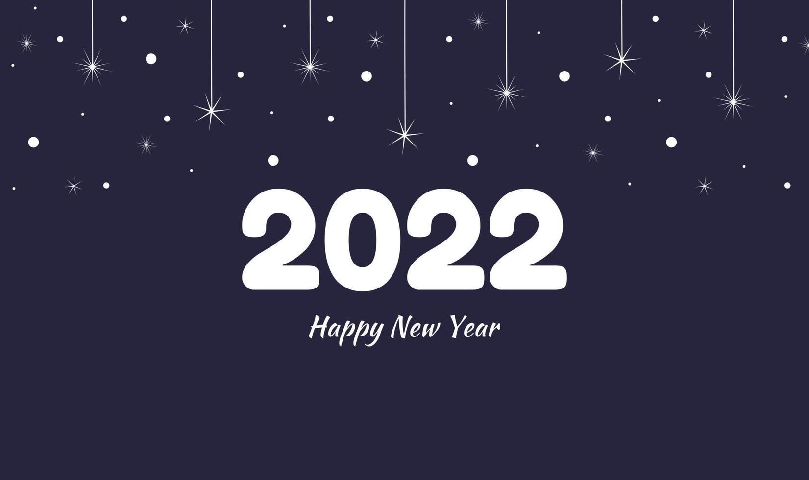 Postcard or banner Happy New Year 2022 in dark blue with garland stars and snow Vector festive background