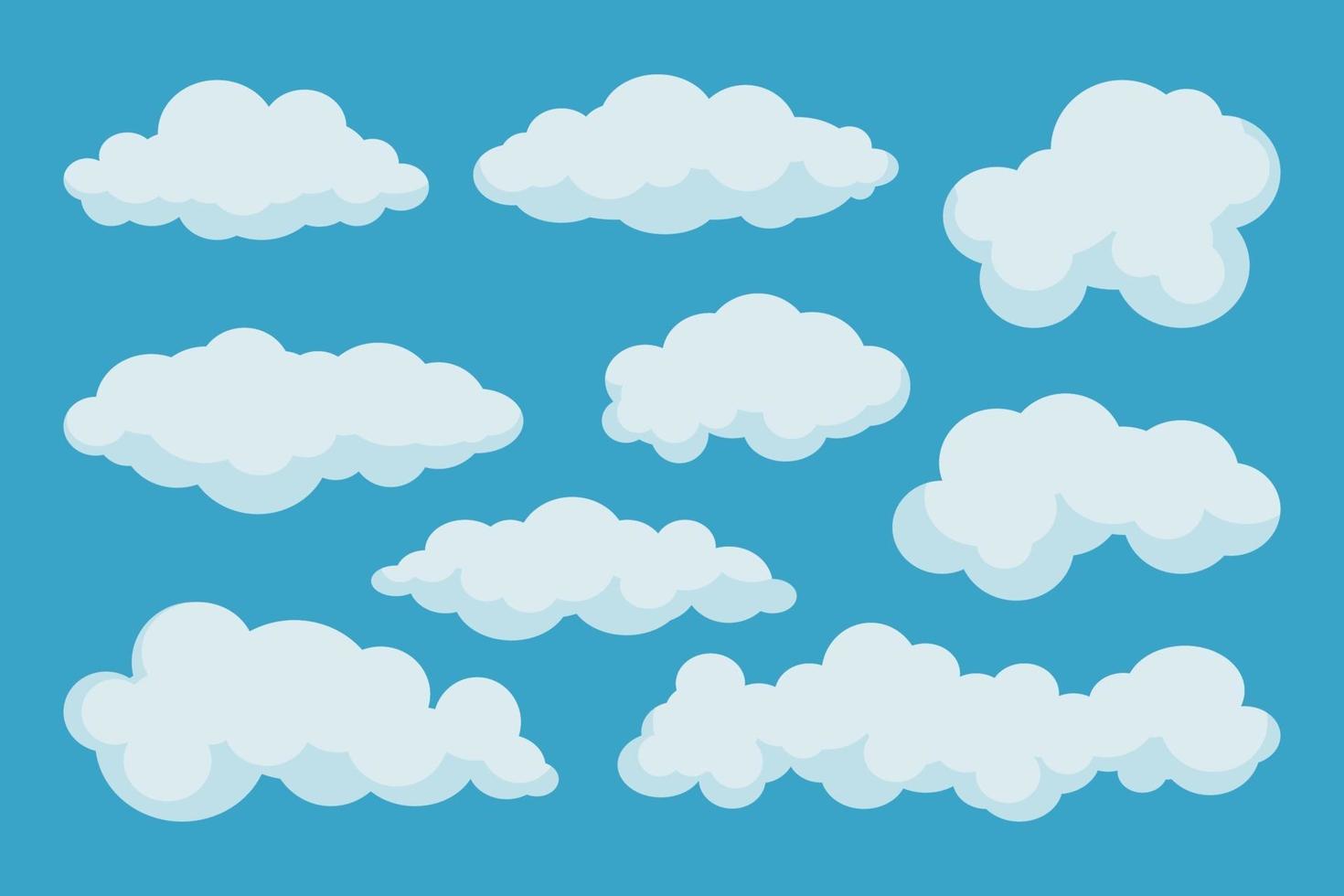 conjunto de nubes de dibujos animados sobre fondo azul vector