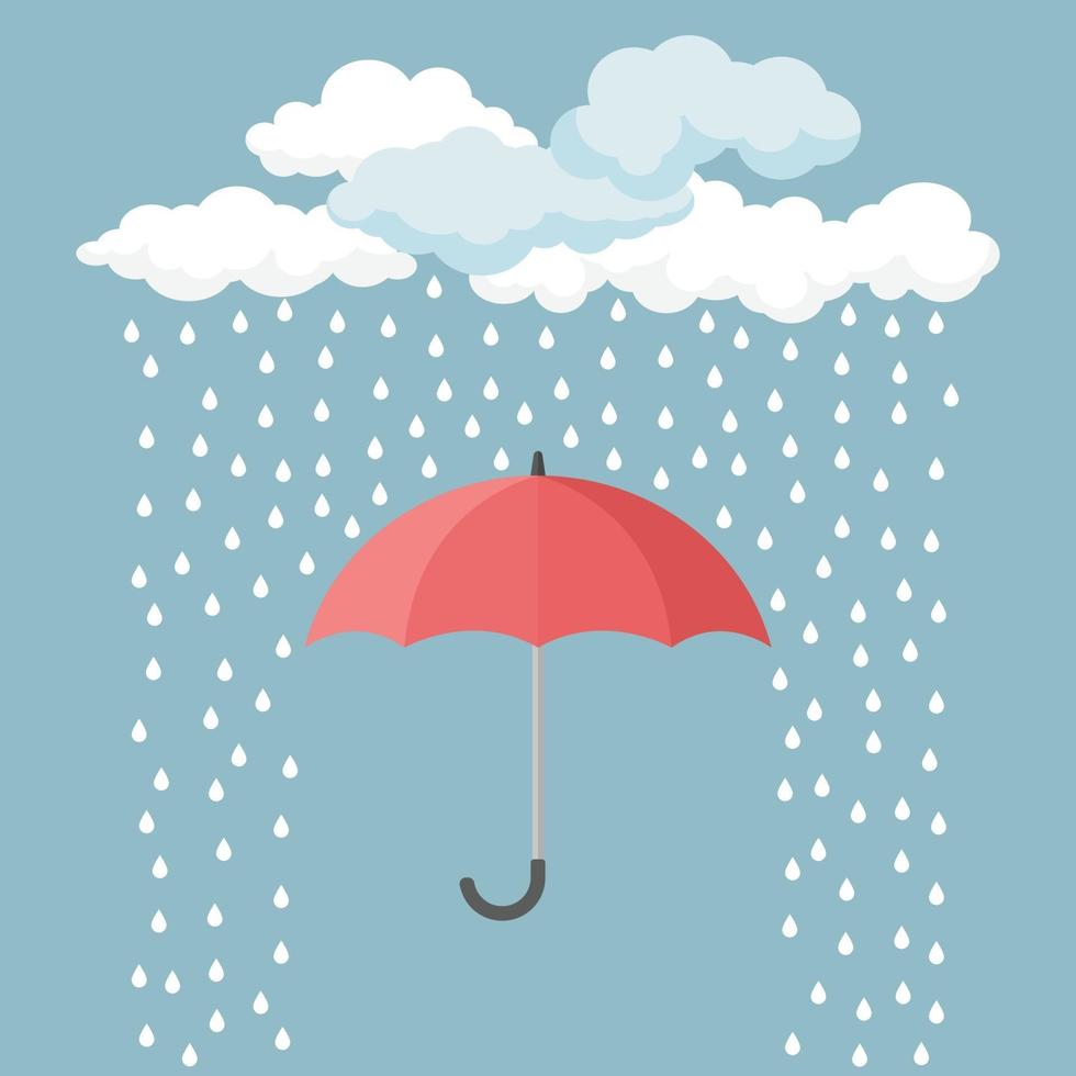 paraguas rojo con gotas de lluvia vector