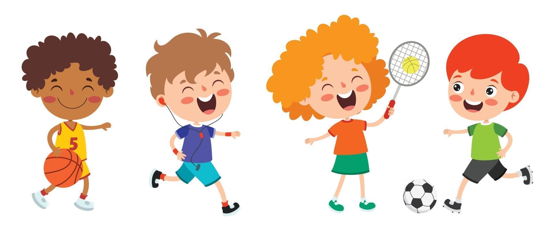 niños felices haciendo varios deportes. vector