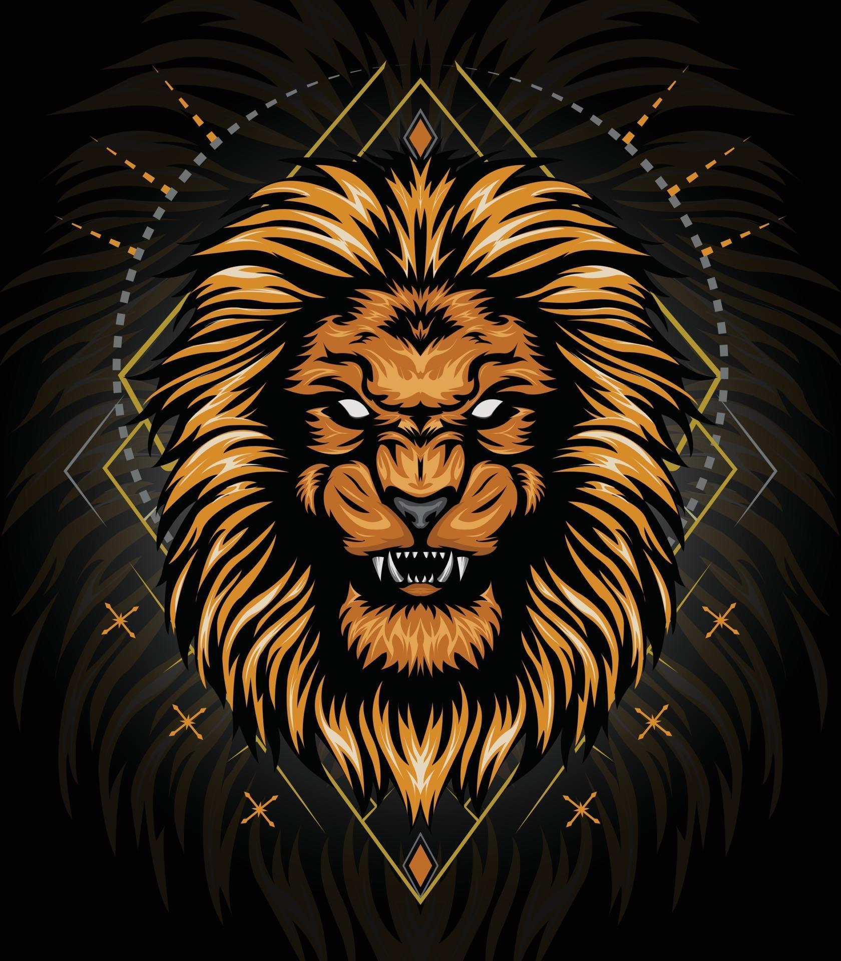 vector lion head gold with ornament background for t shirt design
