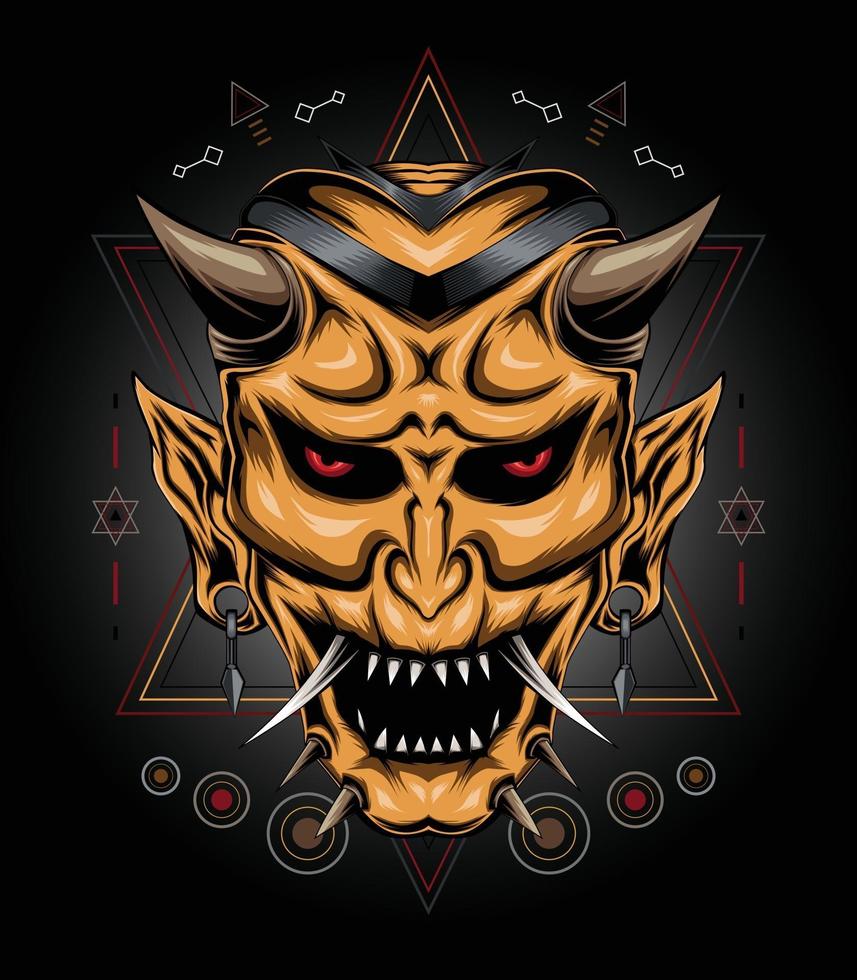devil mask illustration with sacred symbol in Japanese style vector