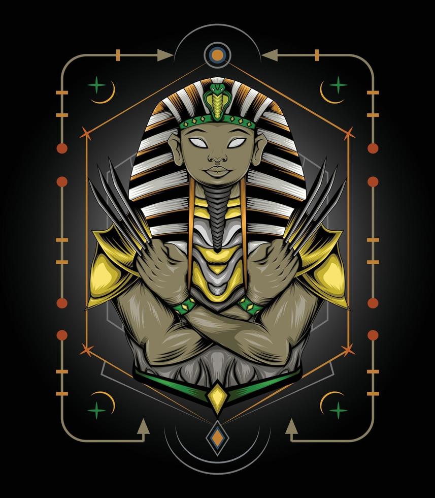 pharaoh tutankhamun with sacred ornament design for clothing apparel merchandise vector