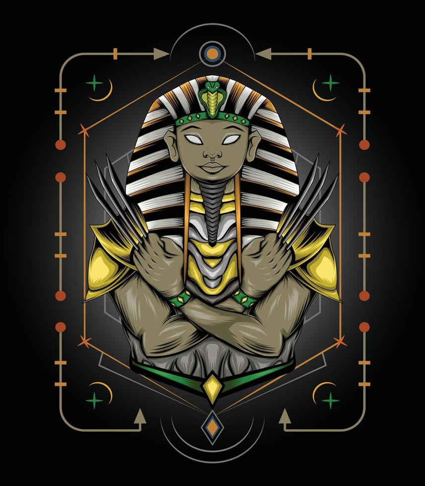 pharaoh tutankhamun with sacred ornament design for clothing apparel merchandise vector