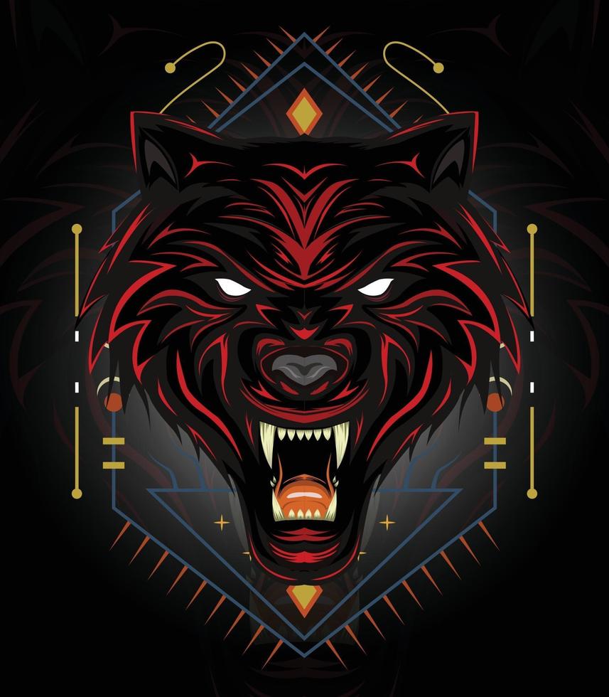 diseño de logotipo de lobo rojo o ilustración de lobos enojados con estilo oscuro vector