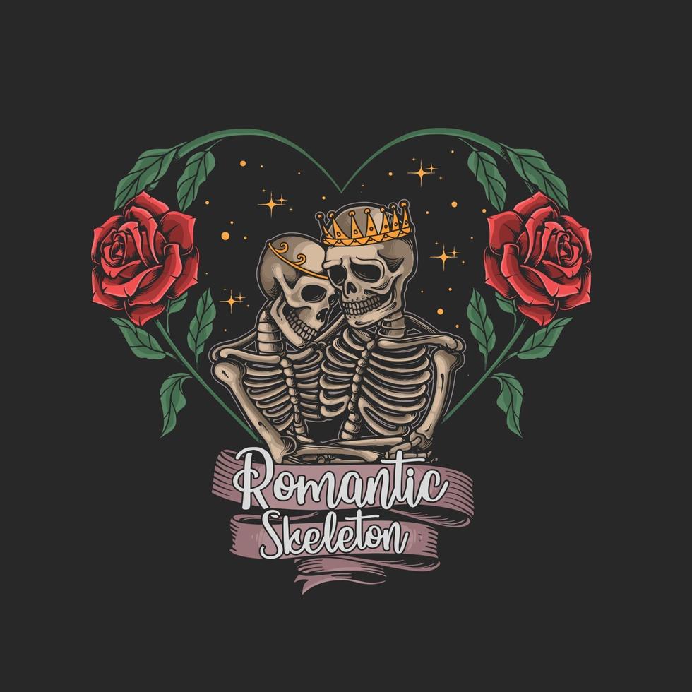 skeleton in love flower frame illustration vector