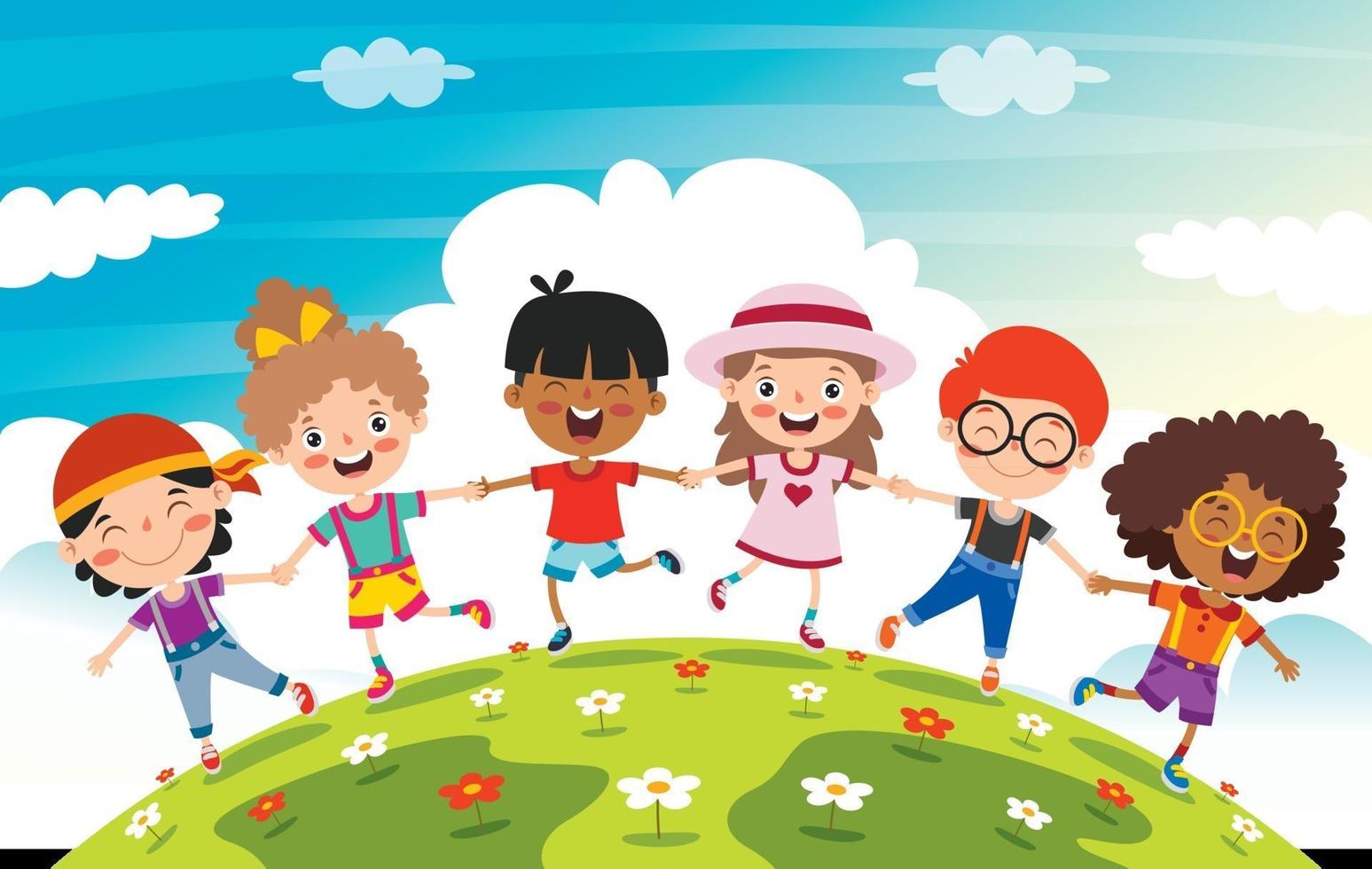 Happy Multi Ethnic Kids Playing Together vector