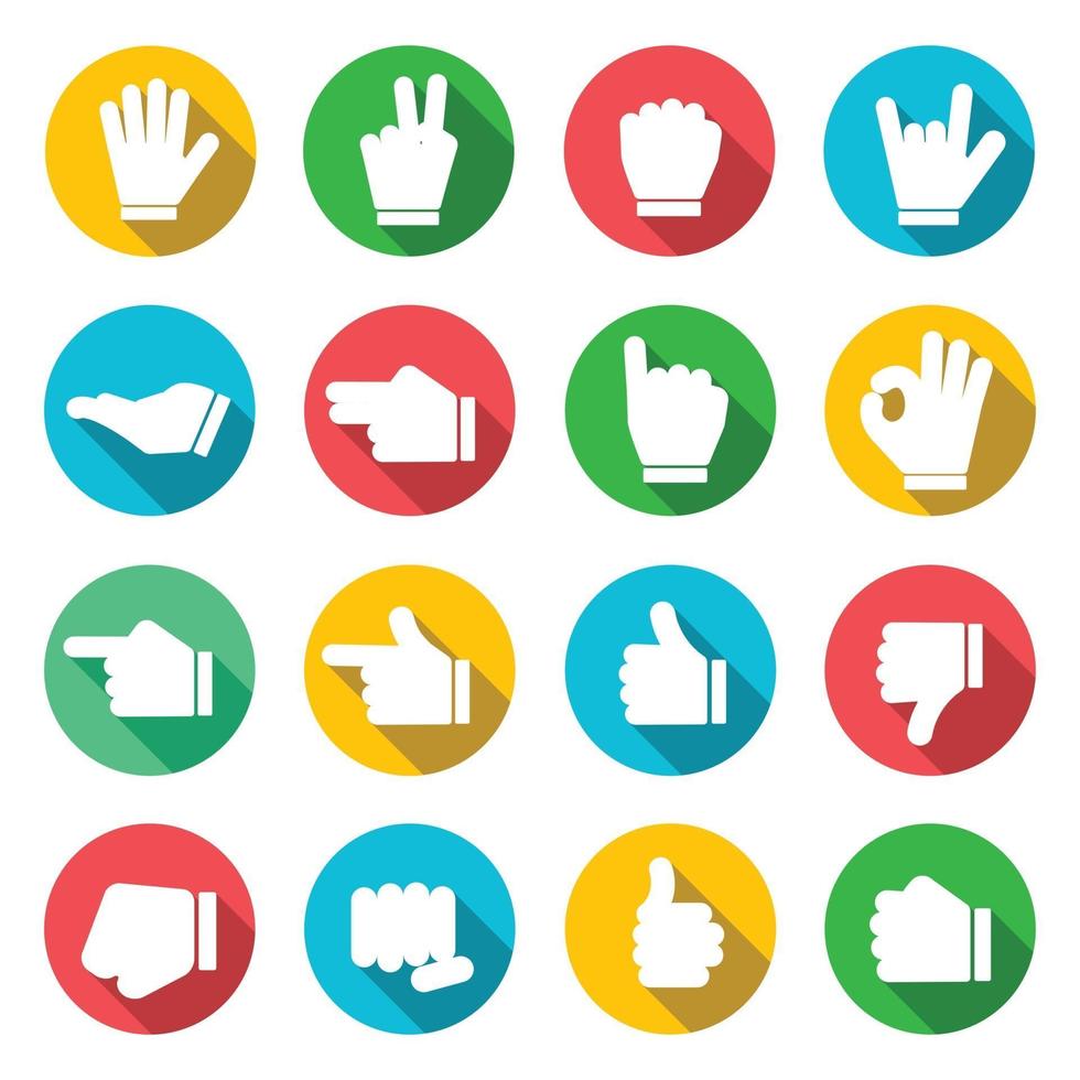 Hands Colorful Icons Long Shadow Flat Design Vector illustration