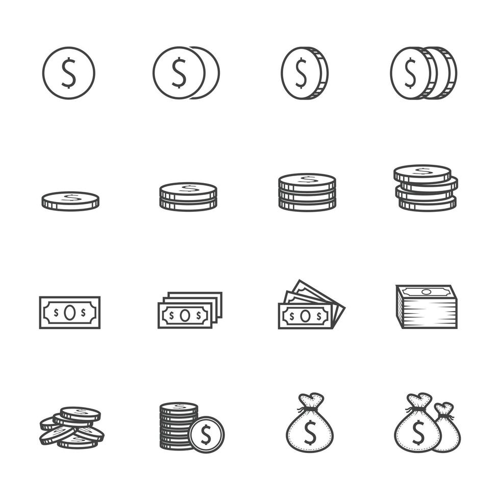 Ilustración de vector de iconos de dinero