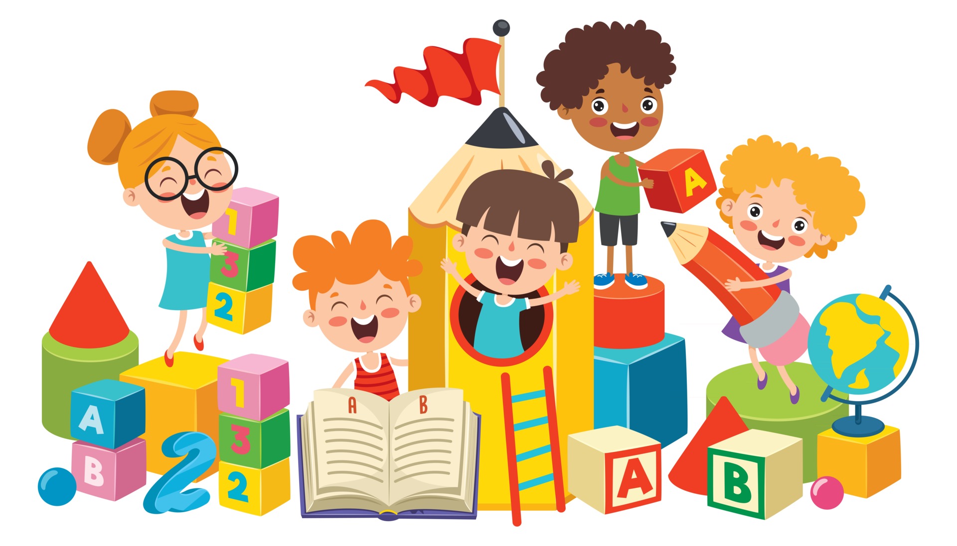 Happy Kids Studying And Learning 2399946 Vector Art at Vecteezy