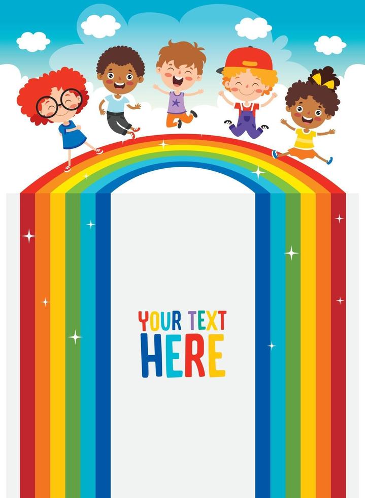 Multi Ethnic Kids Playing On Rainbow vector