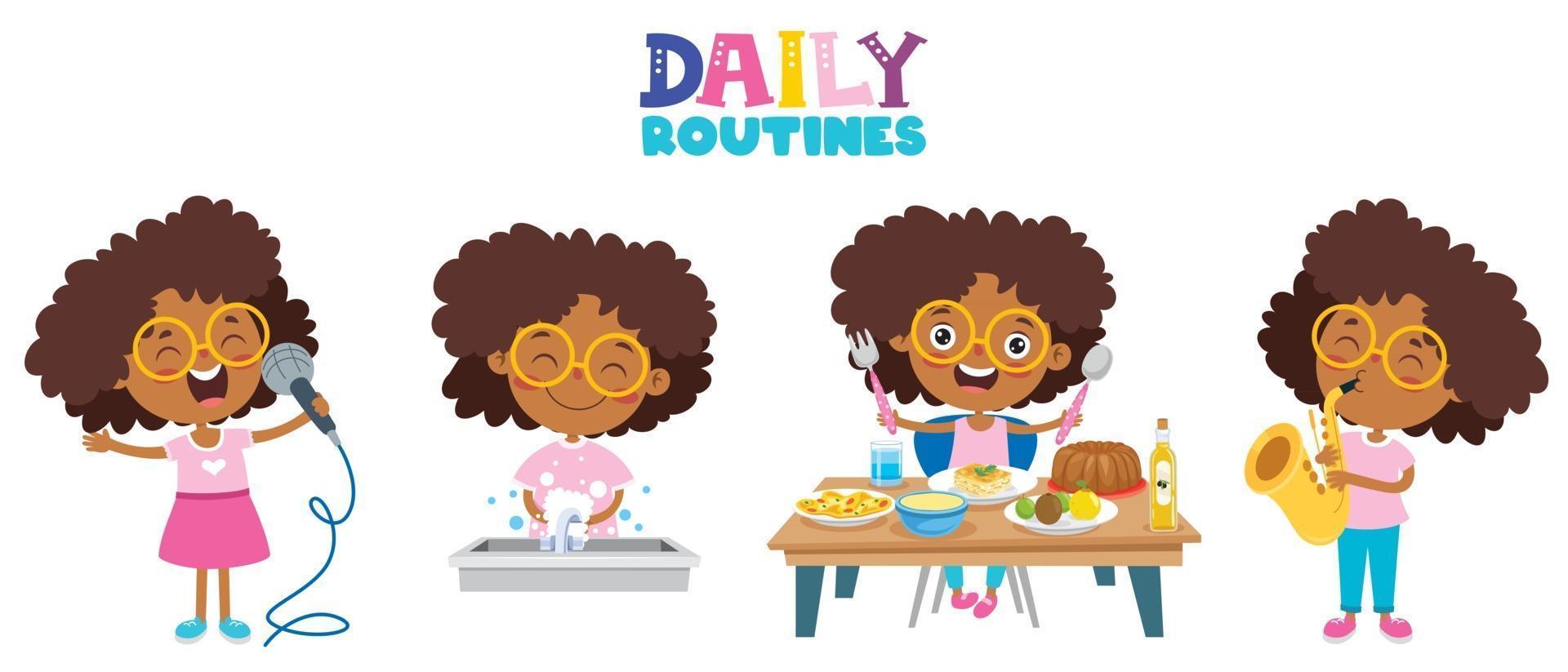 Little Kids Making Daily Routine Activities vector