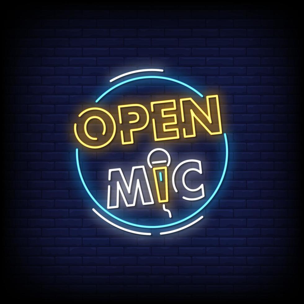 Open Mic Logo Neon Signs Style Text Vector