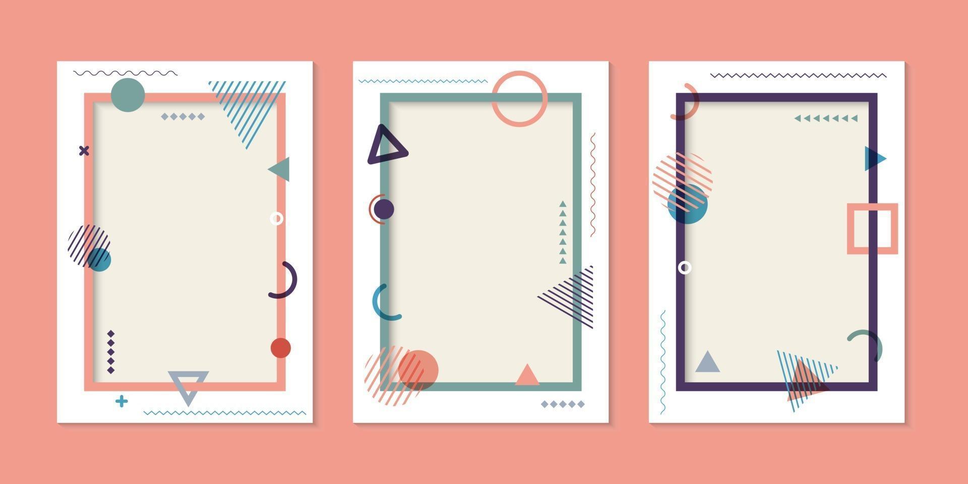 Set of cover brochure template simple geometric pattern and frame background memphis style vector