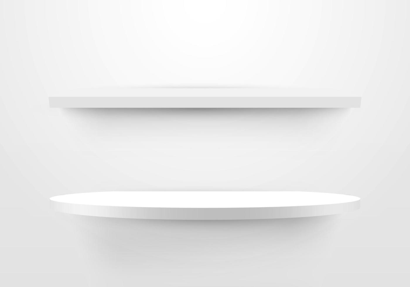 3D empty white shelf on clean wallpaper background vector