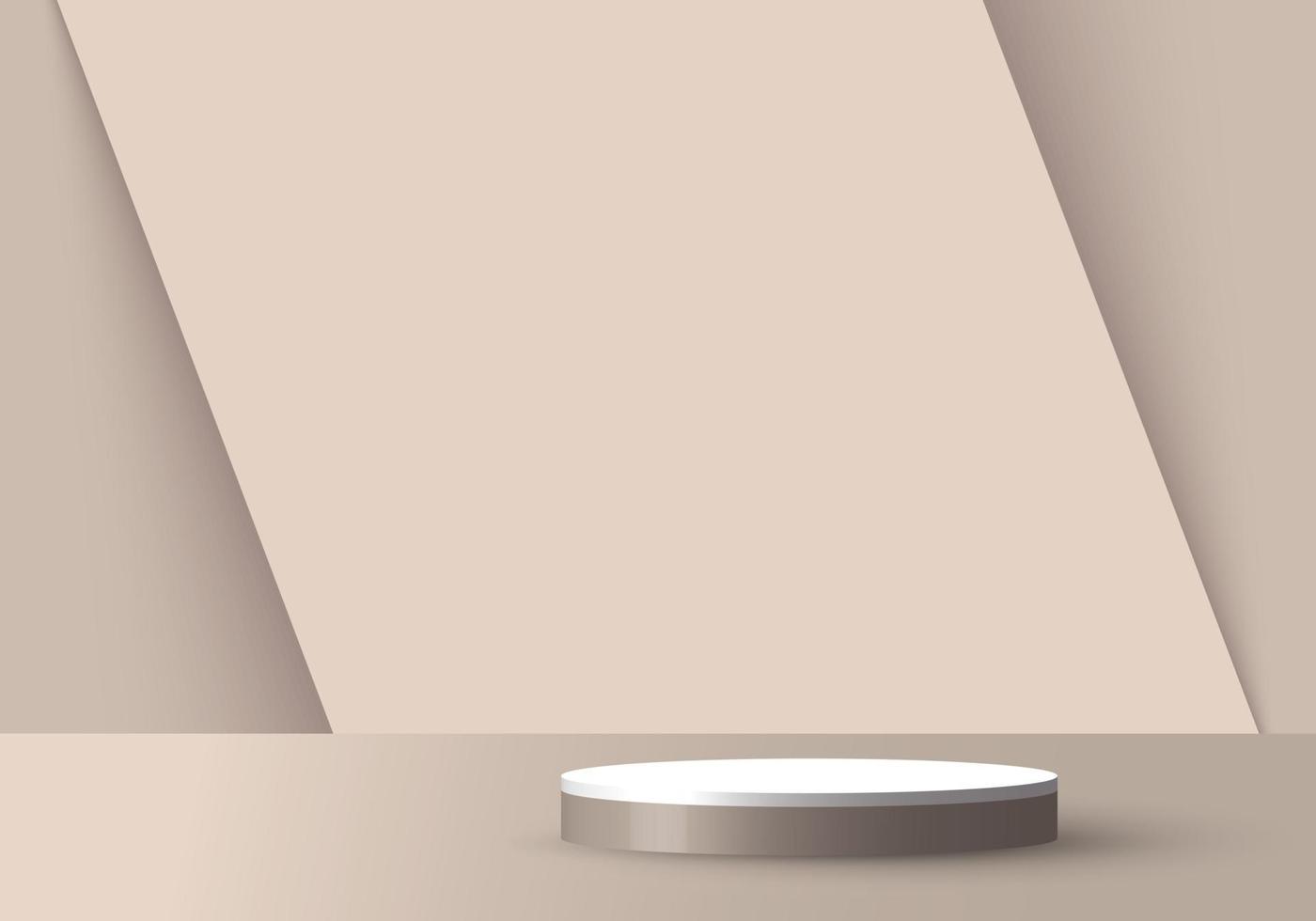 3D realistic empty light brown and white round pedestal mockup overlapped on diagonal backdrop vector