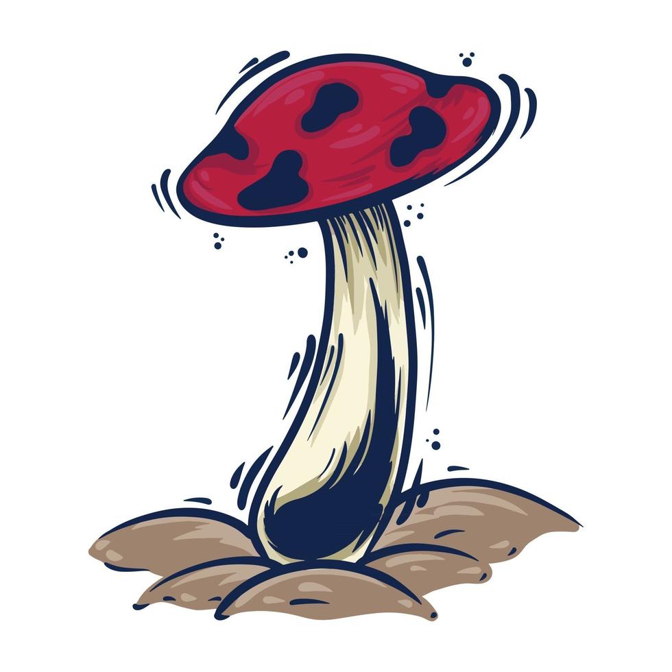 hand drawing of red mushroom plant vector illustration