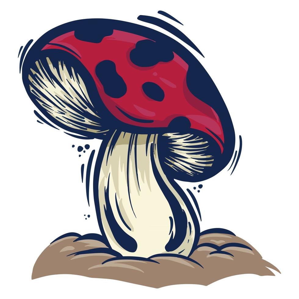 cartoon hand drawing of red mushroom plant vector illustration