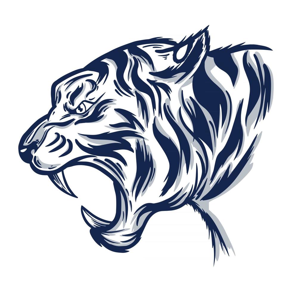 vista lateral de la ilustración de la cabeza del tigre vector