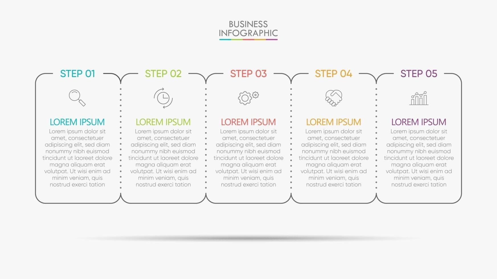 Iconos infográficos de la línea de tiempo de visualización de datos comerciales diseñados para la plantilla de fondo abstracto vector