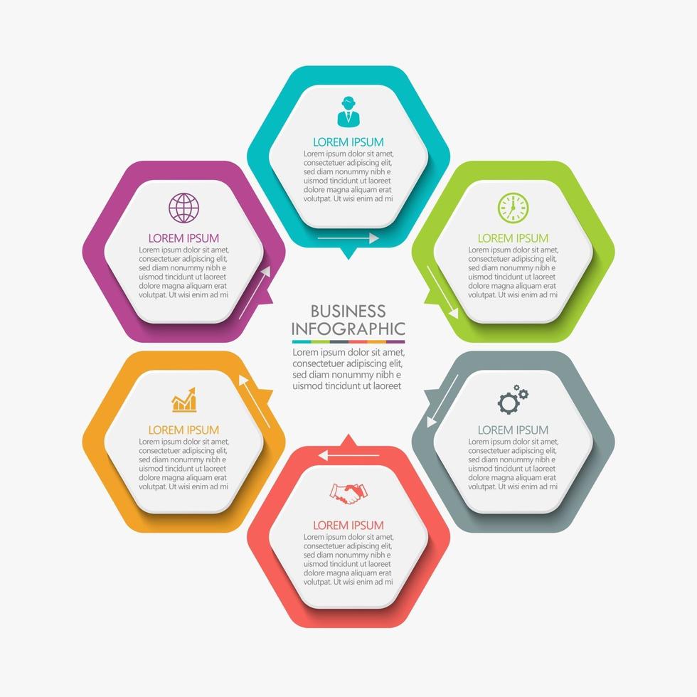 Iconos de infografía de línea de tiempo de círculo empresarial diseñados para plantilla de fondo abstracto vector