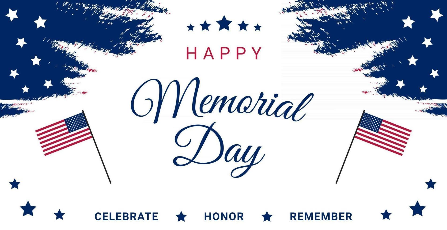 USA Memorial Day greeting card or banner with a flag and stars vector