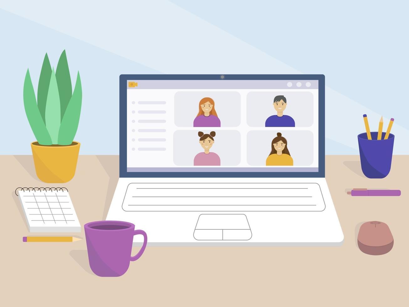 Online meeting from home vector