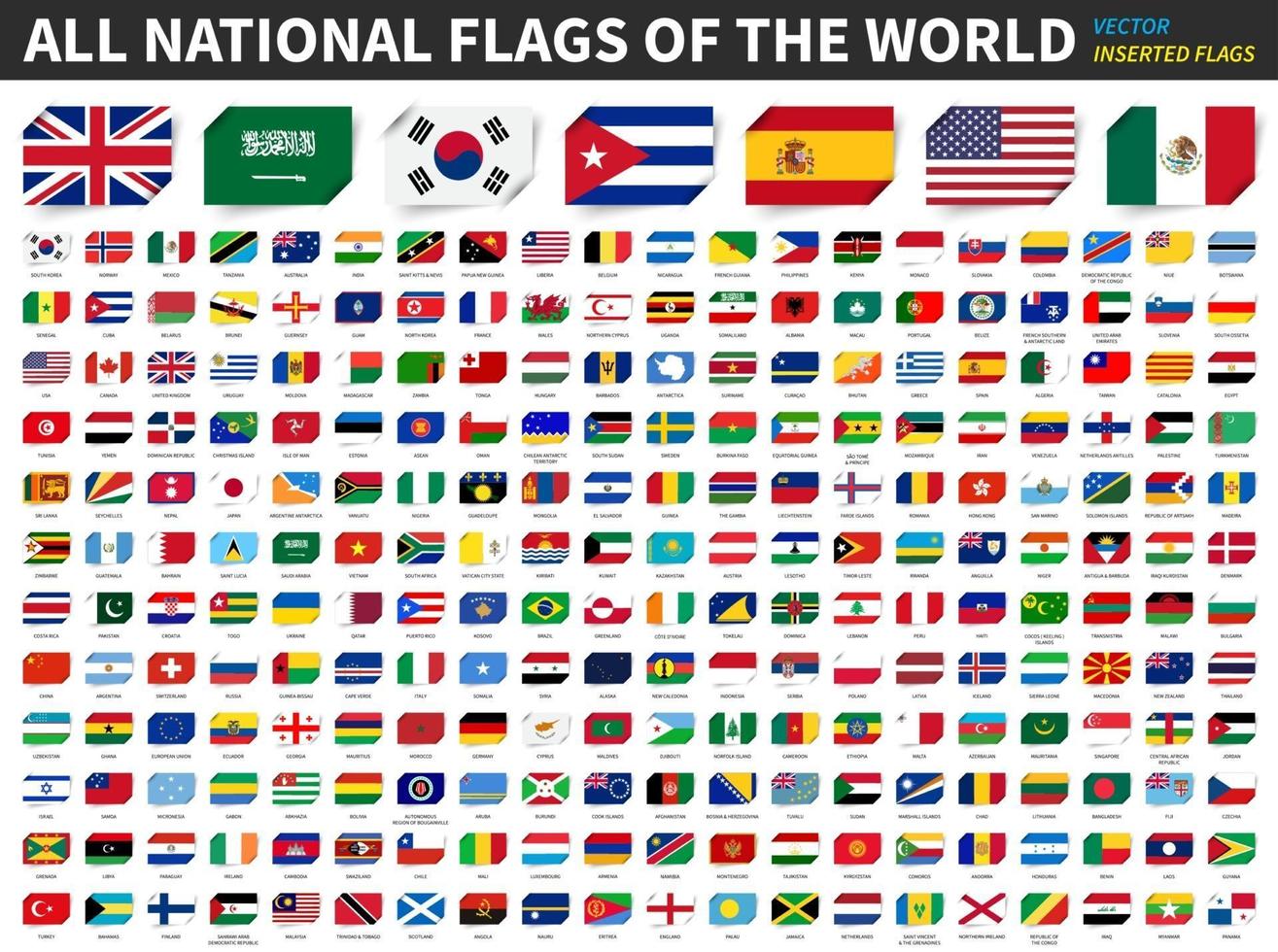 All national flags of the world  Inserted paper flag design  Element vector