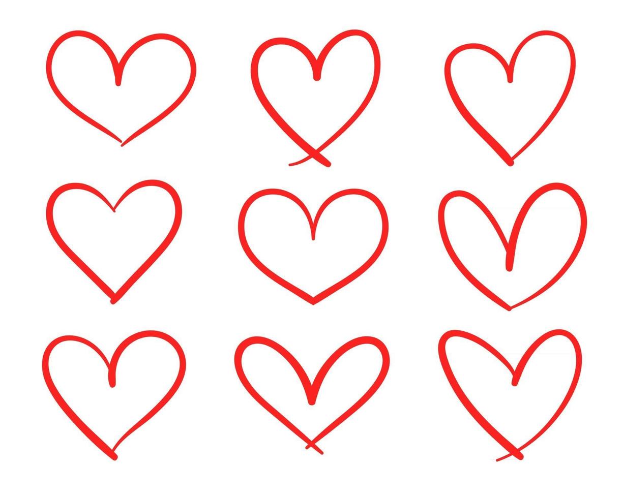 Red heart shaped hand drawn line drawing For adorning the love of a young couple vector