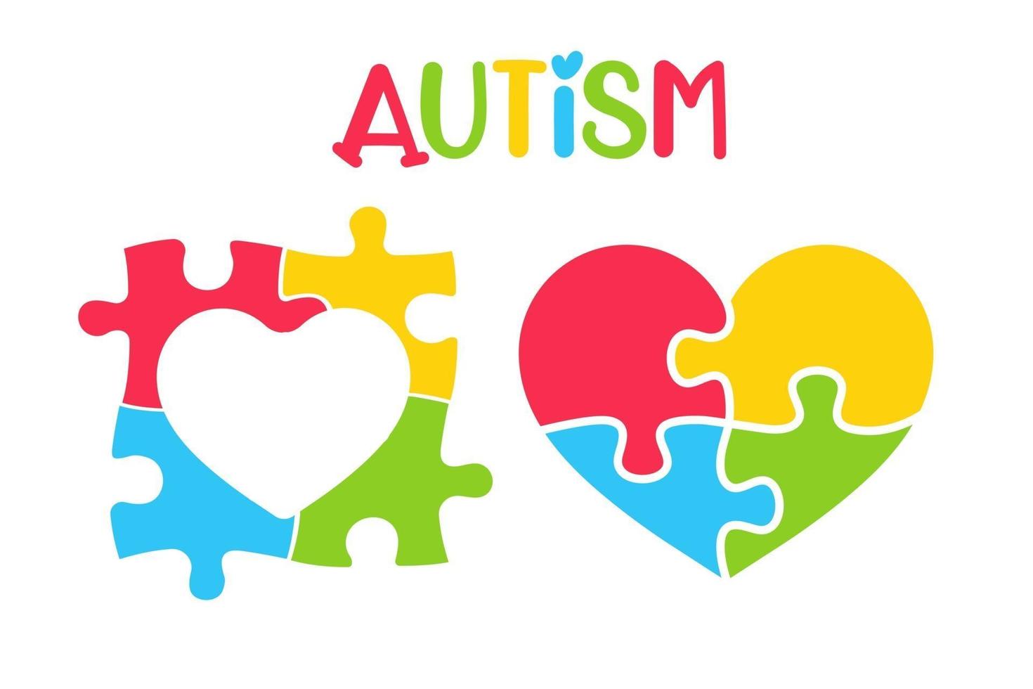 Rompecabezas de colores en forma de corazón el concepto de niños con autismo aislar en segundo plano. vector
