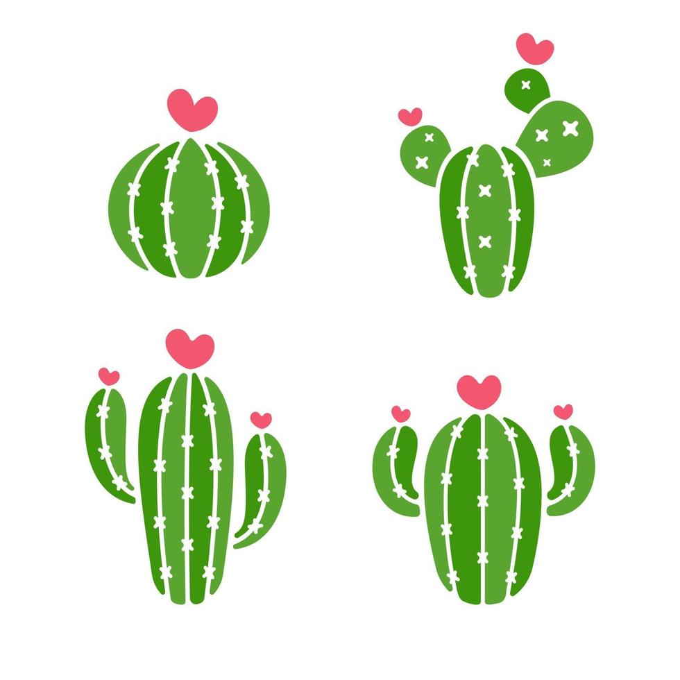 Cactus vector A variety of cacti that are blooming are pink hearts Isolated on white background