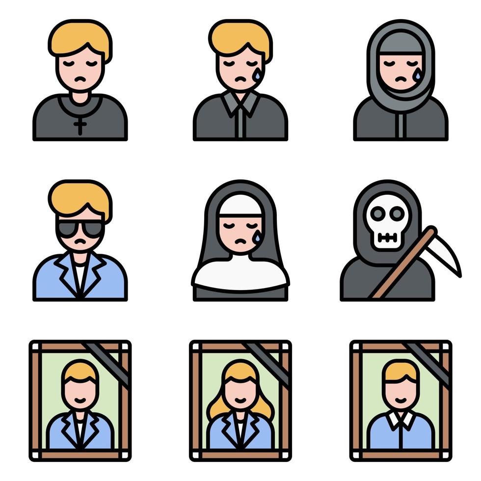 conjunto de iconos vectoriales relacionados con el funeral 5 estilo relleno vector