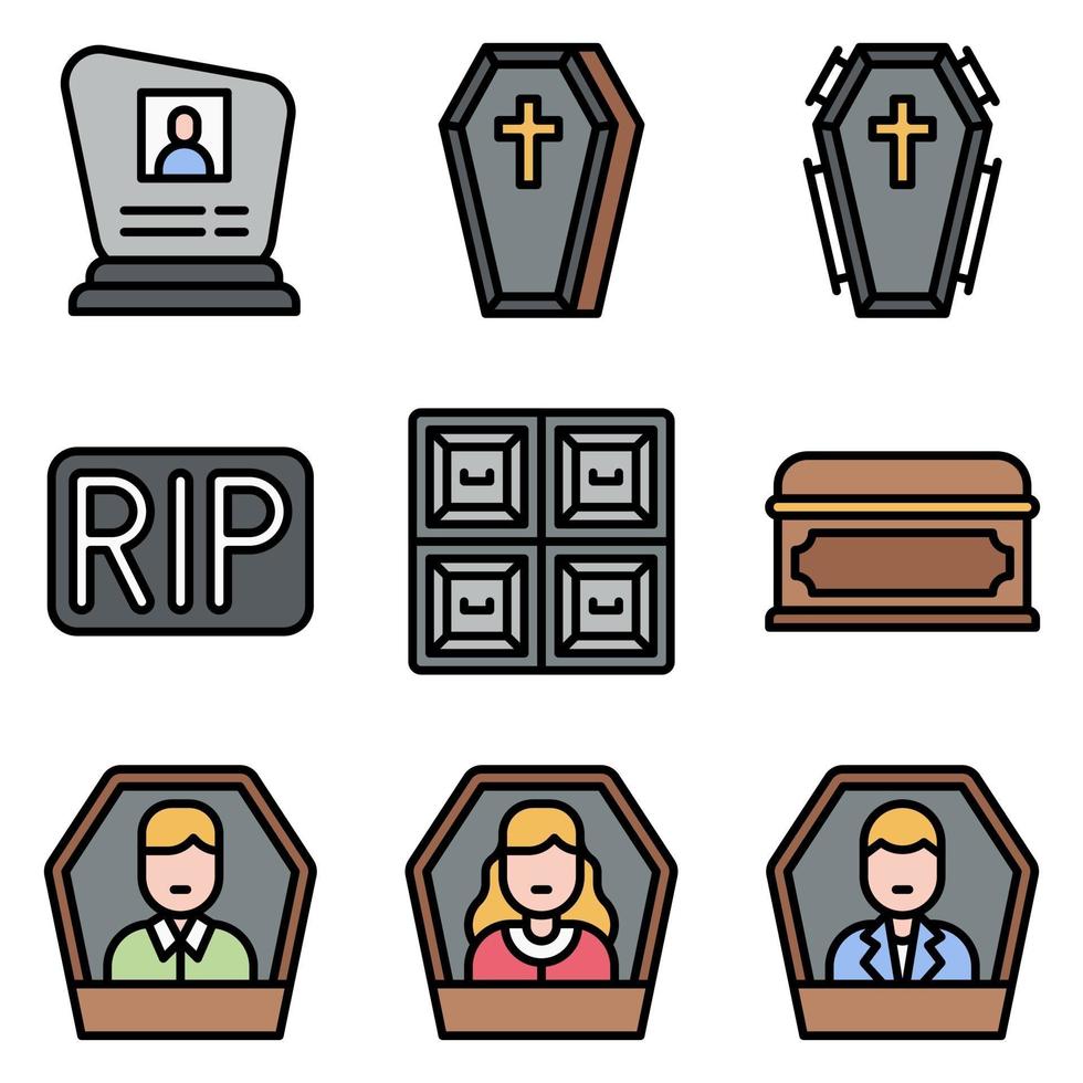 Funeral related vector icon set 3 filled style