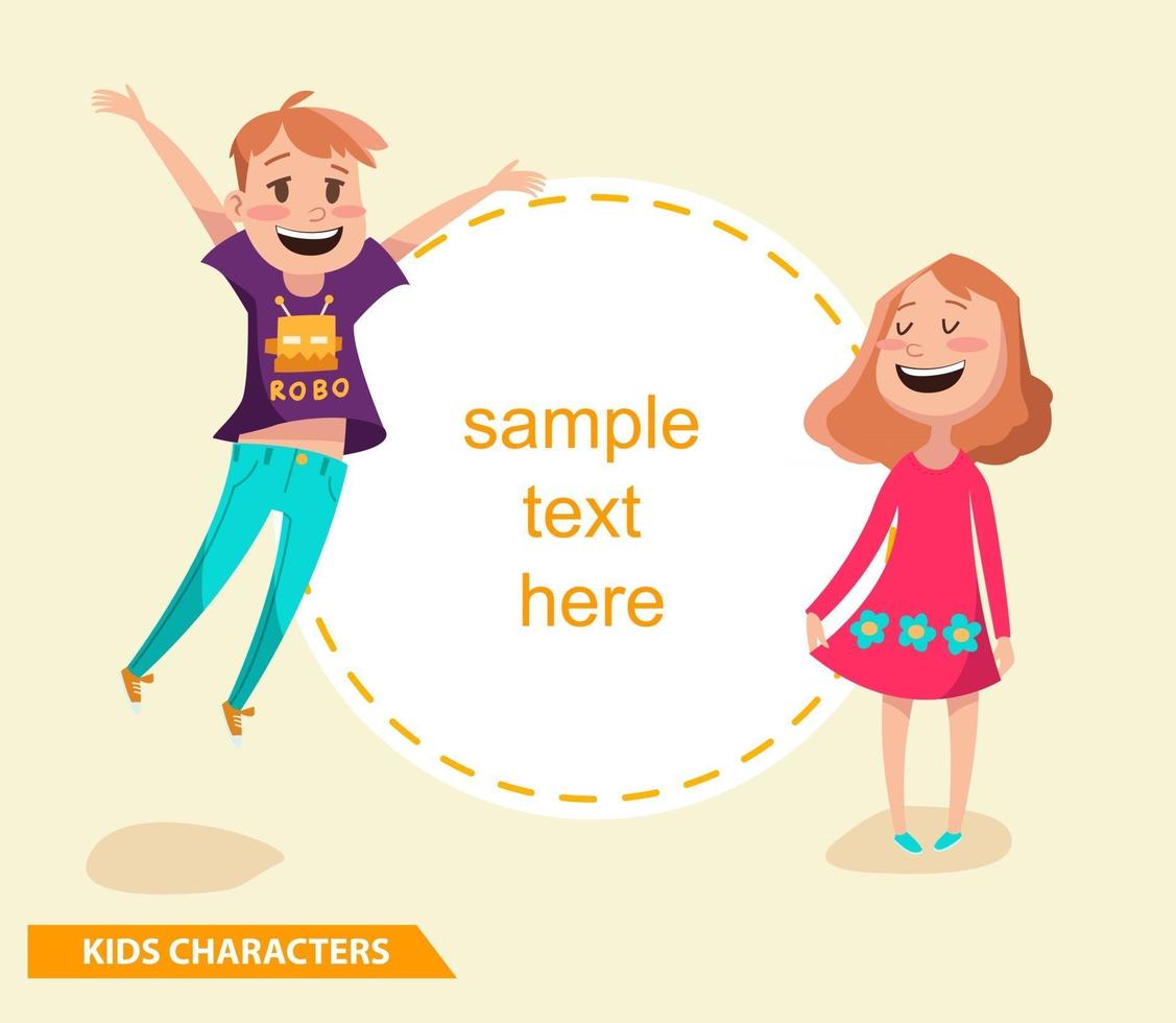 kids boy and girl characters design with sample text vector