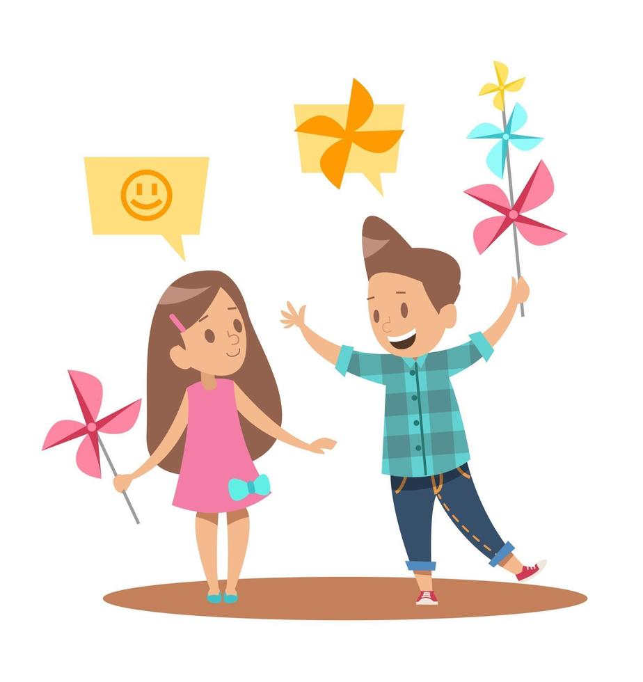 childs playing pinwheel character design vector