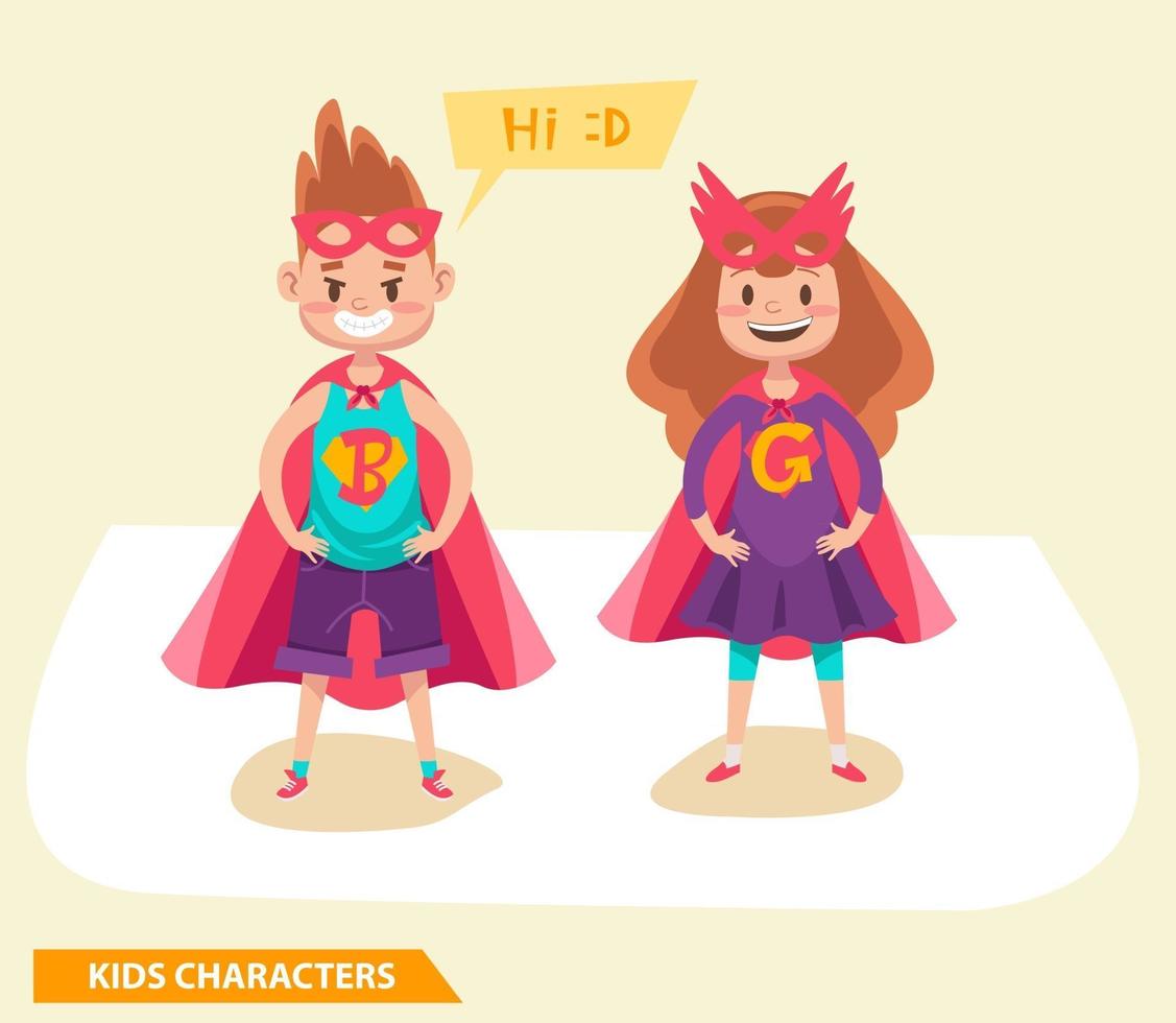 superhéroe niños niños y niñas diseño de personajes vector