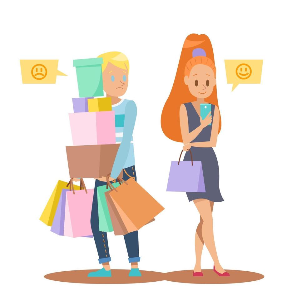 man waiting girl shopping character design vector