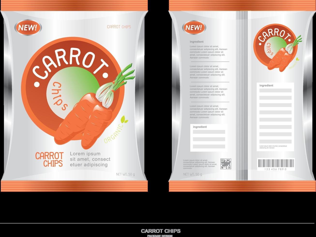 Vegetarian carrot chips package design vector