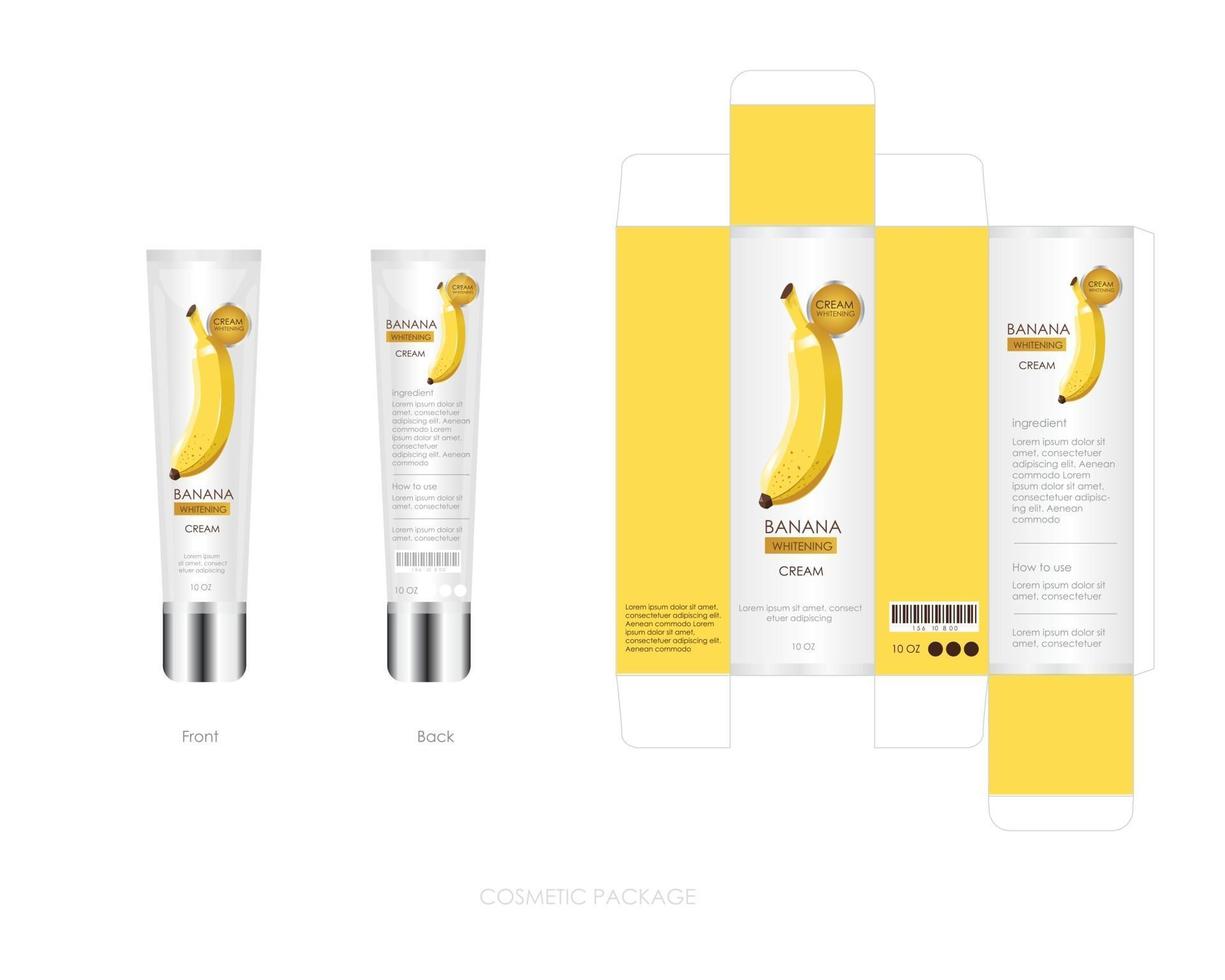 banana cosmetic package design include box and bottle vector